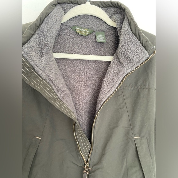 Eddie Bauer Mens Pullover Quarter Zip Nylon Jacket Size M‎ Olive Fleece Line - Picture 7 of 16